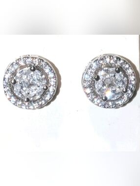 White Gold Plate Over sterling silver , Lab-Created diamonds studs,screw back